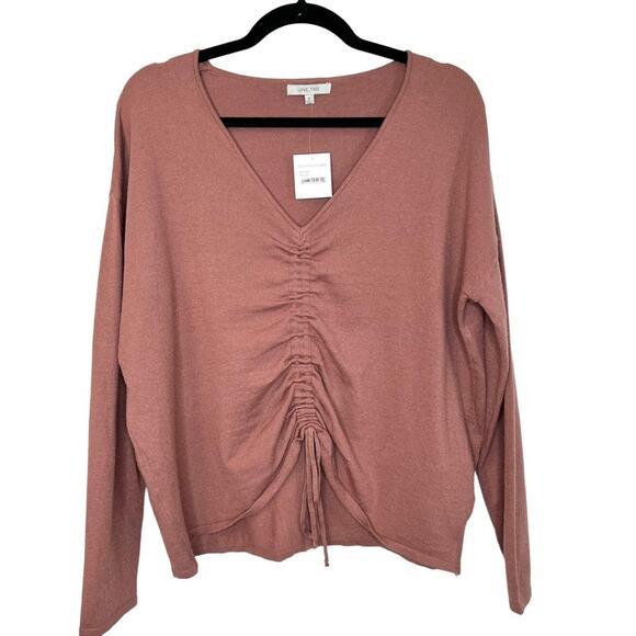 NWT Love Tree Womens Mauve Shirred Front V-Neck Long Sleeve Knit Top Size S - Picture 2 of 7